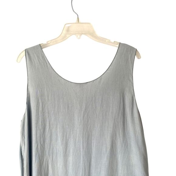 Eileen Fisher Organic Linen Scoop Neck Hanker chief Slip Dress Size large Blue - Picture 4 of 9